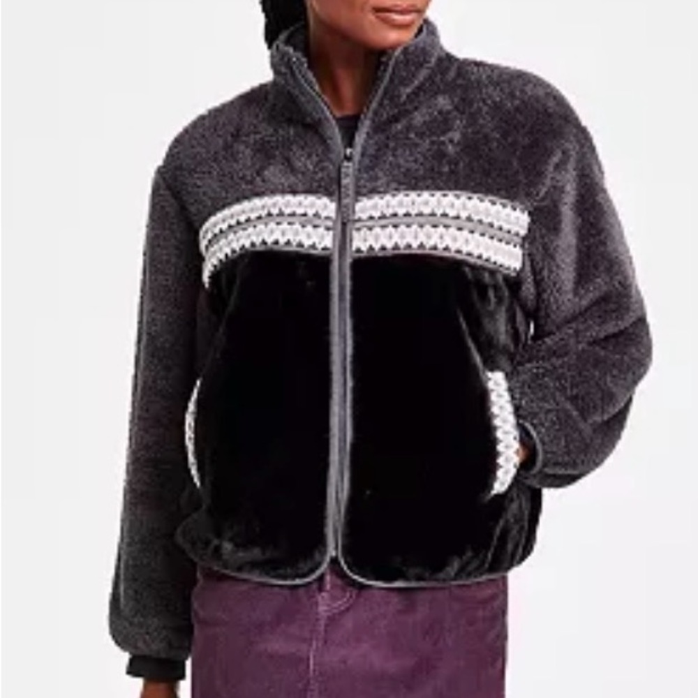 UGG Sherpa Jacket X-Large Women’s Marlene Heritage Braid Black Sherpa Full Zip